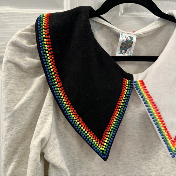 QUEEN OF SPARKLES Black and White Sweatshirt with Rainbow Trim - Picture 5 of 8